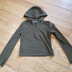 Vintage cropped Hoodie lightweight olive green 90s, S